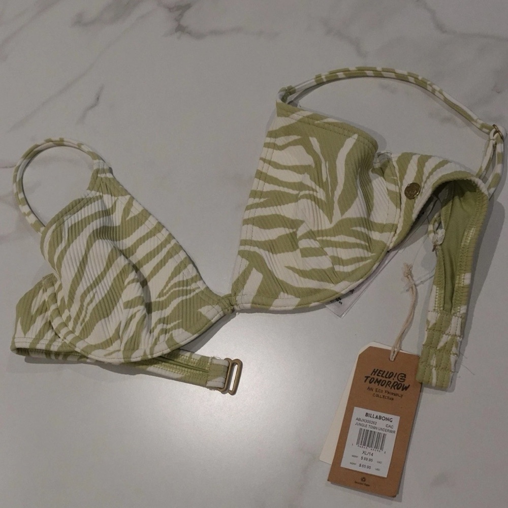 Billabong Jungle Town Green and White Bikini Top New With Tags Size XL